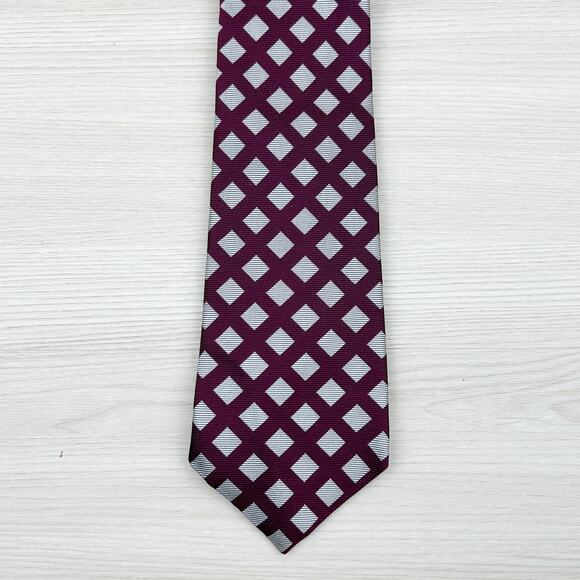 Lauren Ralph Lauren Maroon & Silver Diamond Pattern Neck Tie - Picture 1 of 7